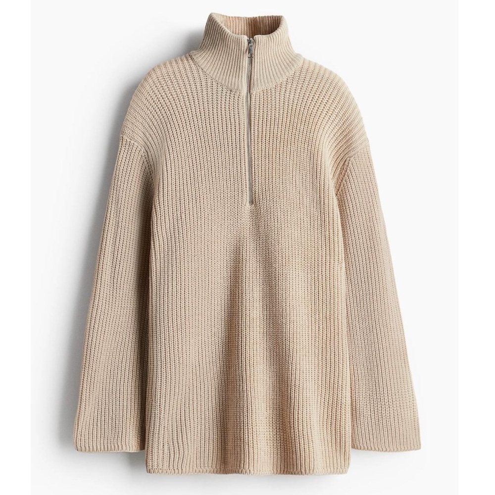 H&M Cream Half-Zip Sweater | Oversized Knit Pullover | Women’s XL